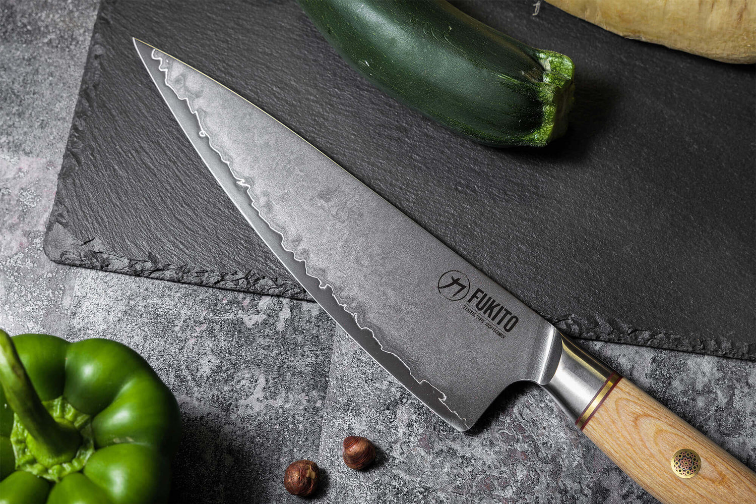 Coffret 3 couteaux Fukito Pakka San Mai Chef + Universel + Office