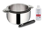 Set de 3 casseroles Lagostina Salvaspazio en inox 16, 18 et 20cm + poignée amovible + détergent