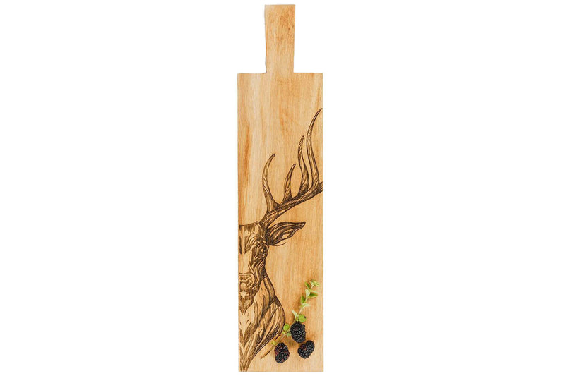 Planche apéritif en chêne Selbrae House 65x15x2cm avec poignée - Motif cerf
