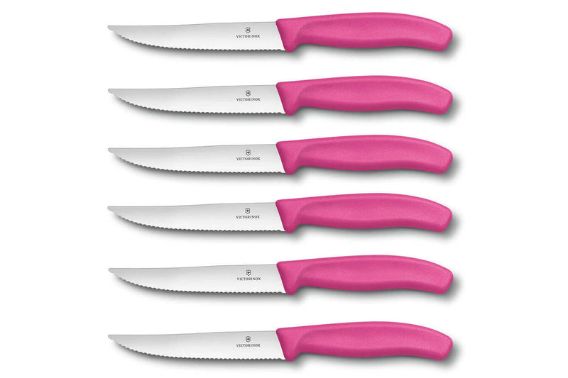 Set de 6 couteaux à steak Victorinox lame crantée 12cm manche rose