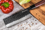 Couteau nakiri Sayuto Séquoia San Mai martelé 17cm