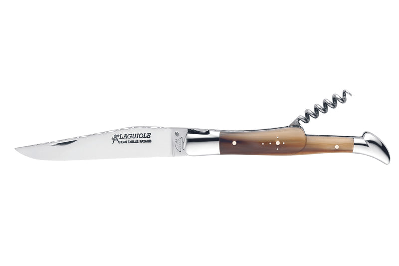 Couteau pliant Laguiole GILLES 8682 manche pointe de corne blonde 12cm avec tire-bouchon