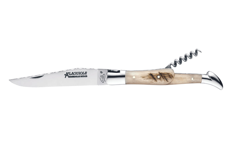 Couteau pliant Laguiole GILLES 8632 manche corne de bélier 12cm avec tire bouchon