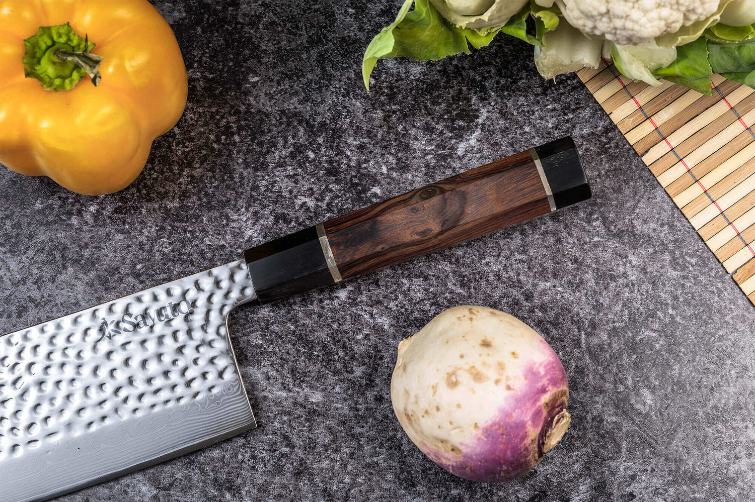 Couteau nakiri Sayuto Desert Damas martelé 17cm