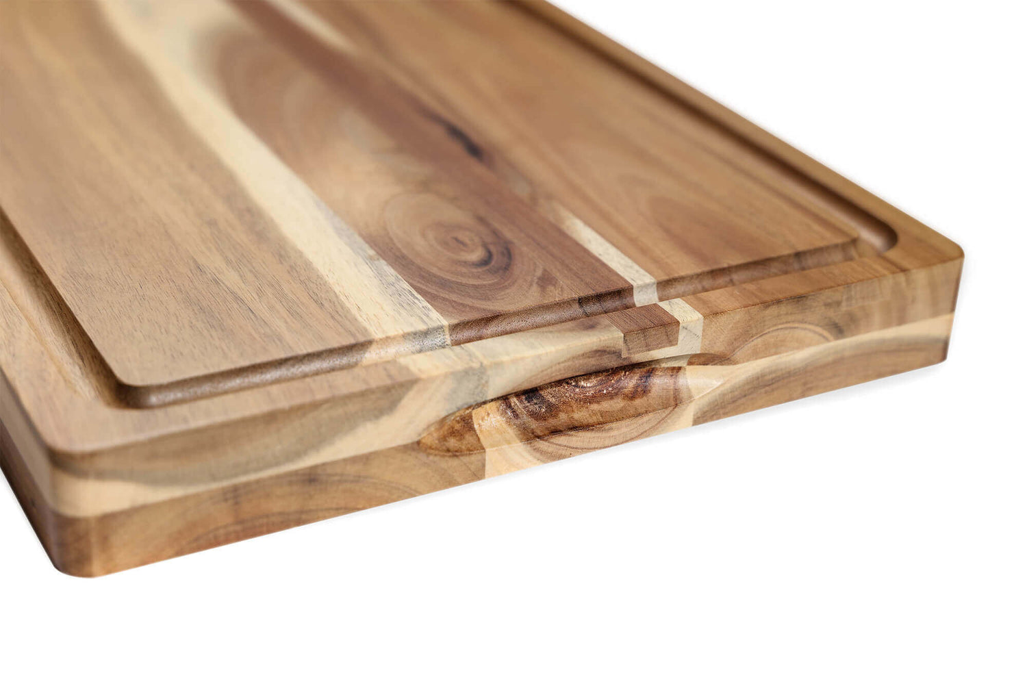 Planche à découper Wusaki en acacia double face avec rigoles 41x31cm