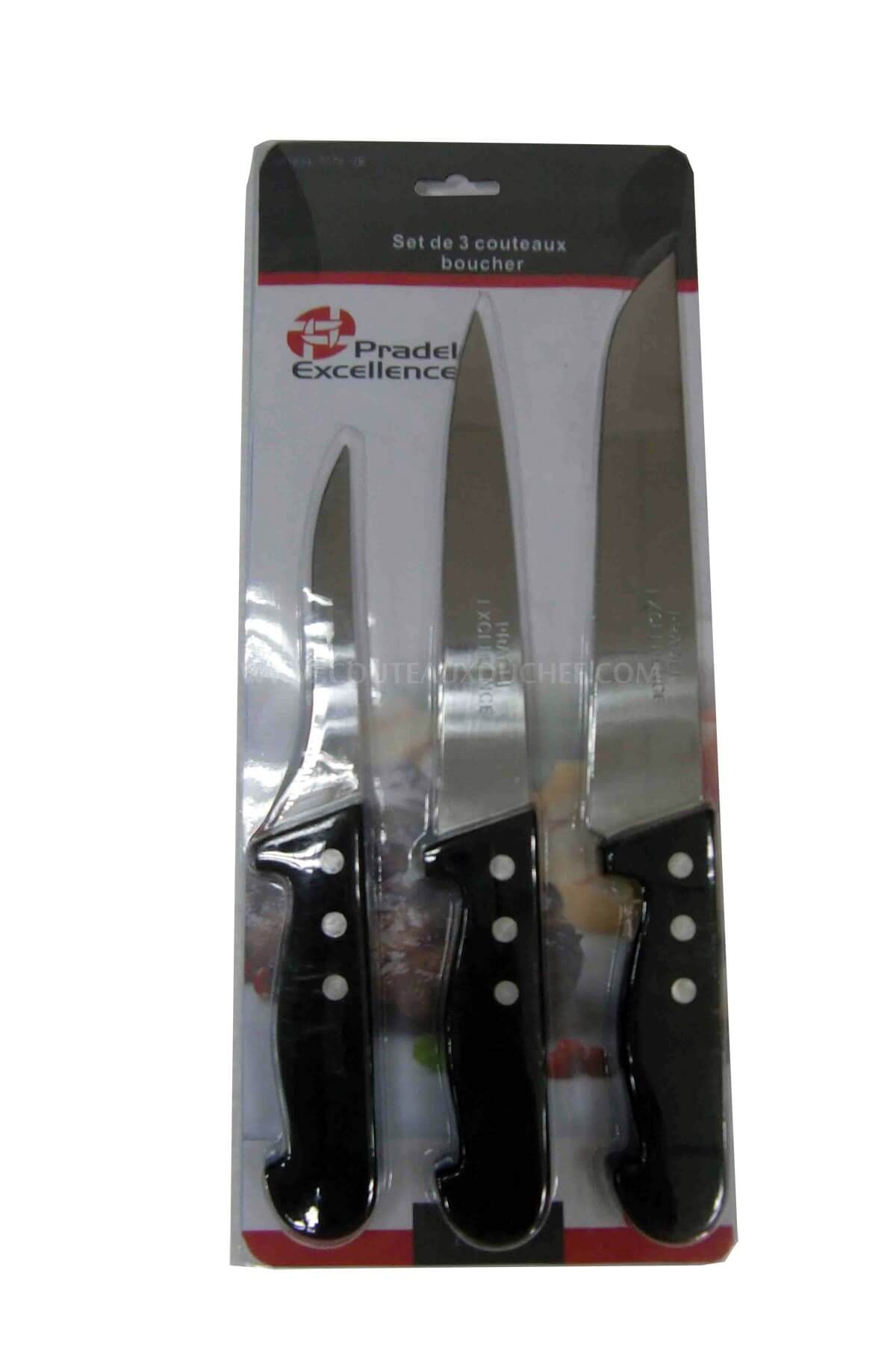 Ensemble de 3 couteaux de boucher manches polypro Pradel Excellence