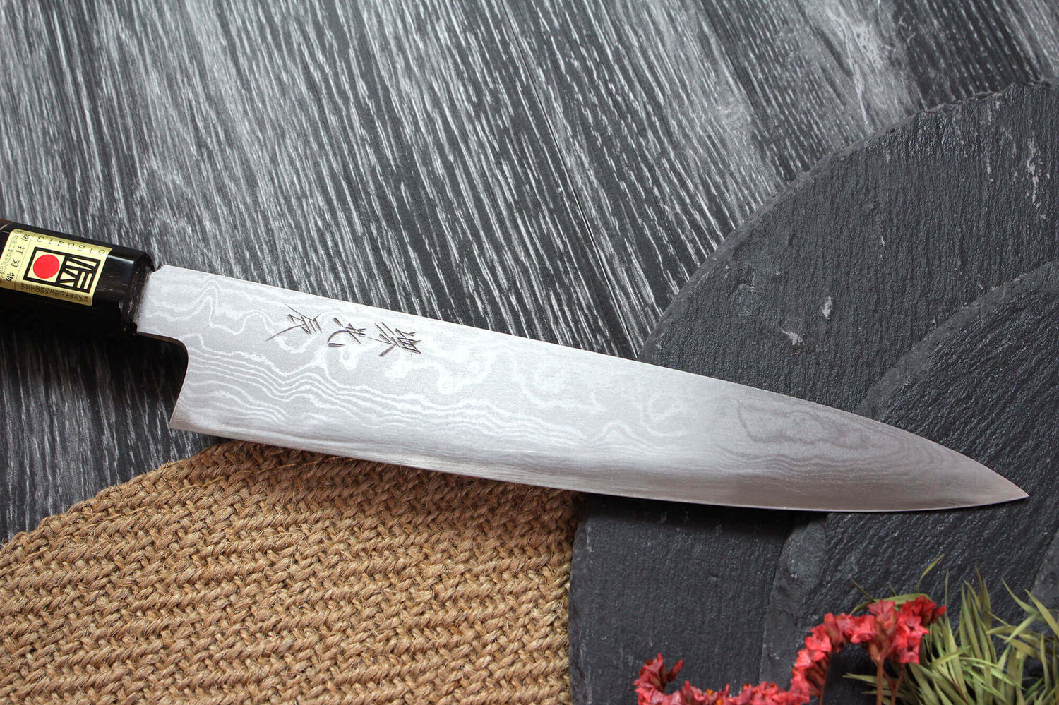 Couteau éminceur japonais artisanal haut de gamme Yoshikazu Ikeda damas Blue Steel 1 19cm