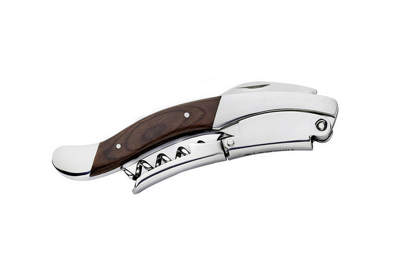 Tire-bouchons professionnel Legnoart Ghemme WF-1DX en acier brillant et manche en wengé