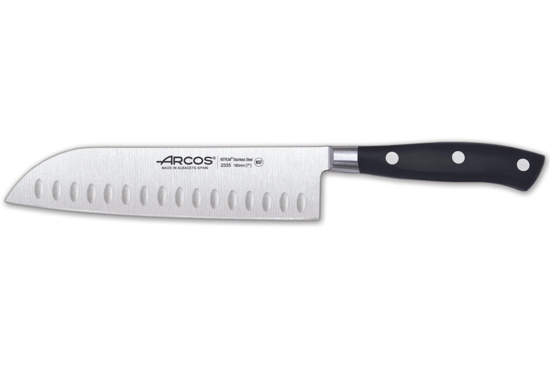 Couteau Santoku Arcos Riviera forgé lame alvéolée 18cm