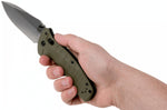Couteau pliant Benchmade Turret Black 980SBK lame noire semi-dentée manche G10 vert olive 12cm