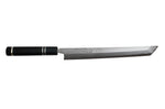 Couteau sakimaru takohiki japonais artisanal Naoki Mazaki Damascus biseauté 27cm