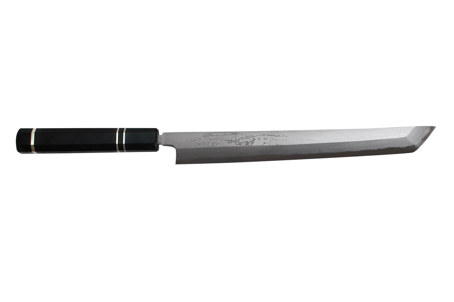 Couteau sakimaru takohiki japonais artisanal Naoki Mazaki Damascus biseauté 27cm