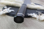Couteau sakimaru takohiki japonais artisanal Naoki Mazaki Damascus biseauté 27cm