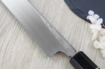 Couteau sakimaru takohiki japonais artisanal Naoki Mazaki Damascus biseauté 27cm