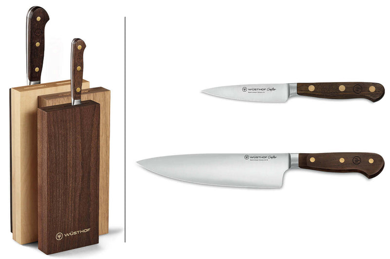Bloc 2 couteaux forgés Wüsthof Crafter design en chêne, érable et hêtre