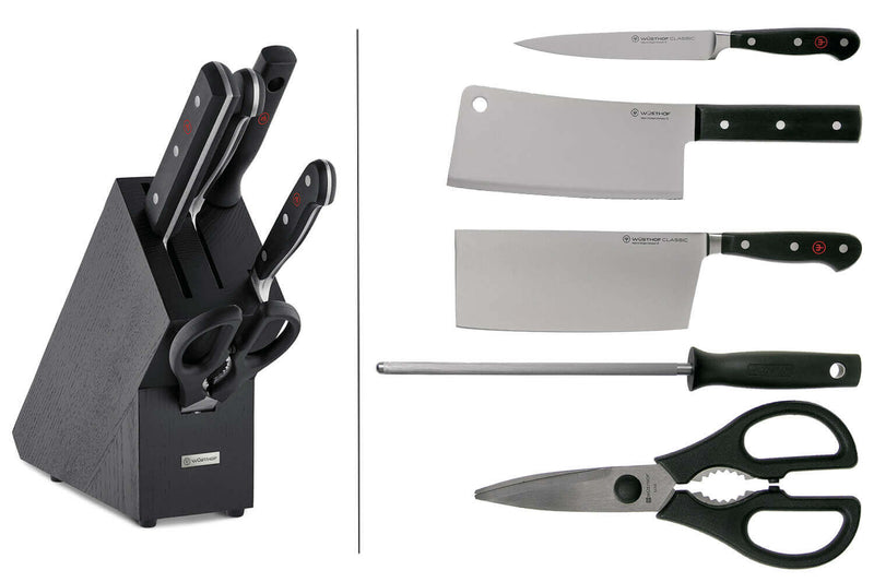 Bloc cuisine 4 pièces Wusthof Classic forgés - 3 couteaux + 1 fusil et une paire de ciseaux