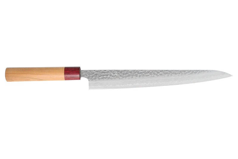Couteau sujihiki japonais artisanal Tsunehisa Aogami Super martelé 27cm
