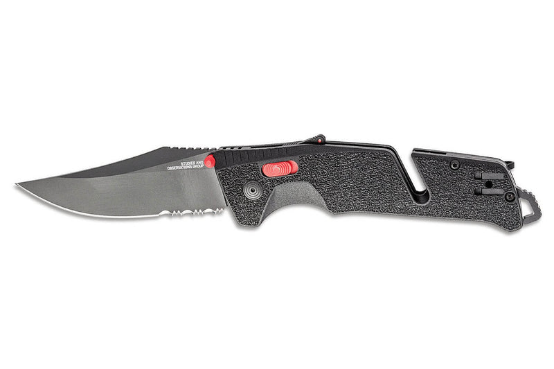 Couteau pliant SOG Trident AT SGTRIDSBKR semi-denté manche en nylon/fibres de verre 13,5cm noir/rouge