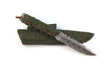 Couteau Wildsteer Baby Wild BWI4104 lame damassée 9cm manche cuir vert + étui en cuir assorti