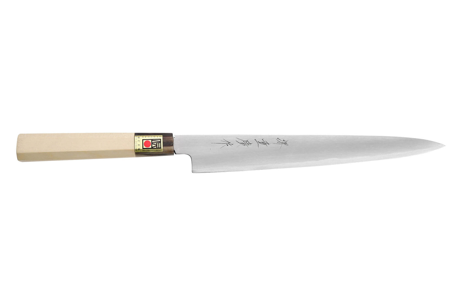 Couteau sujihiki japonais artisanal Kasahara Shigehiro forgé par Yoshikazu Ikeda 24cm
