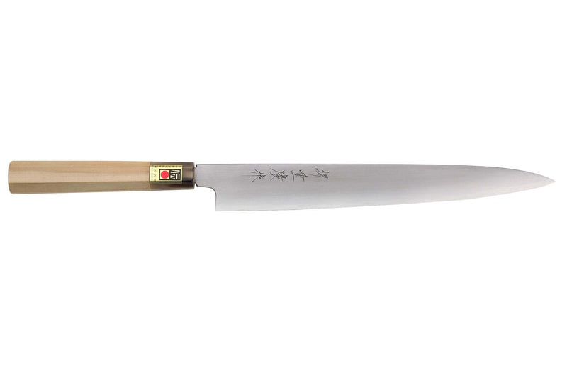 Couteau sujihiki japonais artisanal Kasahara Shigehiro forgé par Yoshikazu Ikeda 27cm