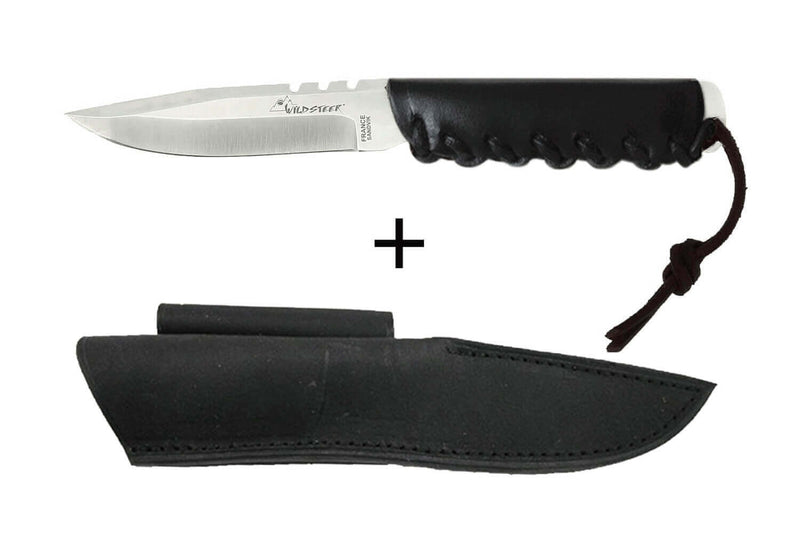 Couteau Wildsteer Baby Wild BWI0103 lame 9cm manche cuir noir + étui en cuir assorti