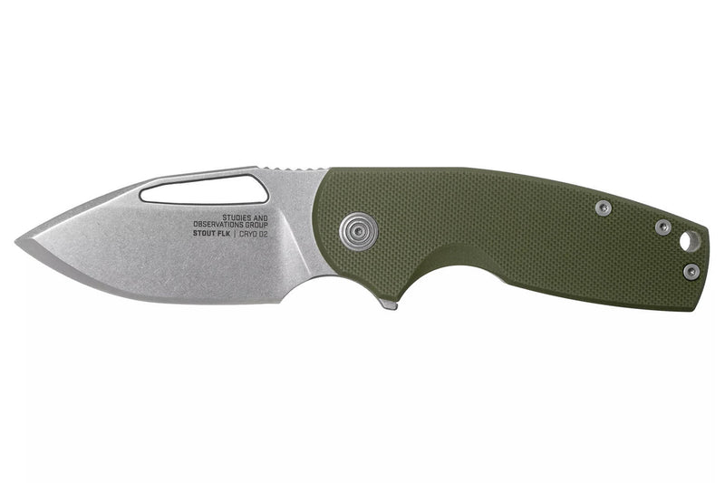 Couteau pliant SOG STOUT FLK SGSTOUTGR manche en acier inox/G10 olive 9,6cm
