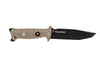 Couteau de survie Wildsteer Tork lame noire semi-dentée 13,3cm manche Tactiprène marron avec brise-vitre + étui + pierre à feu