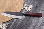 Couteau santoku japonais artisanal Nao Yamamoto Damas AS brut de forge 16,5cm