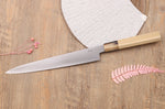 Couteau sujihiki japonais artisanal Kasahara Shigehiro forgé par Yoshikazu Ikeda 24cm