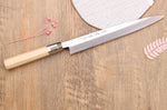 Couteau yanagiba japonais artisanal Kasahara Shigehiro forgé par Yoshikazu Ikeda 24cm