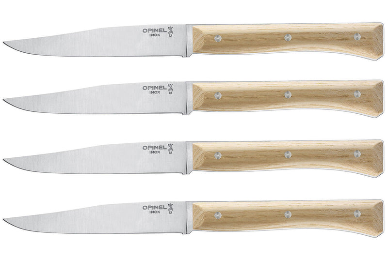 Coffret 4 couteaux de table Opinel Facette manche frêne lame 11cm inox lisse
