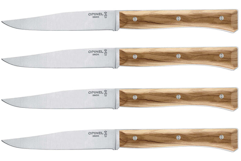 Coffret 4 couteaux de table Opinel Facette manche olivier lame 11cm inox lisse