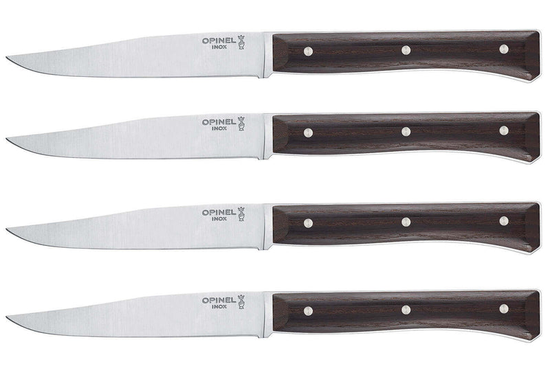 Coffret 4 couteaux de table Opinel Facette manche frêne sombre lame 11cm inox lisse