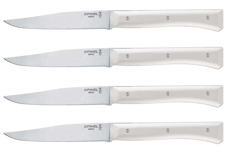 Coffret 4 couteaux de table Opinel Facette manche VittEr® blanc lame 11cm inox lisse