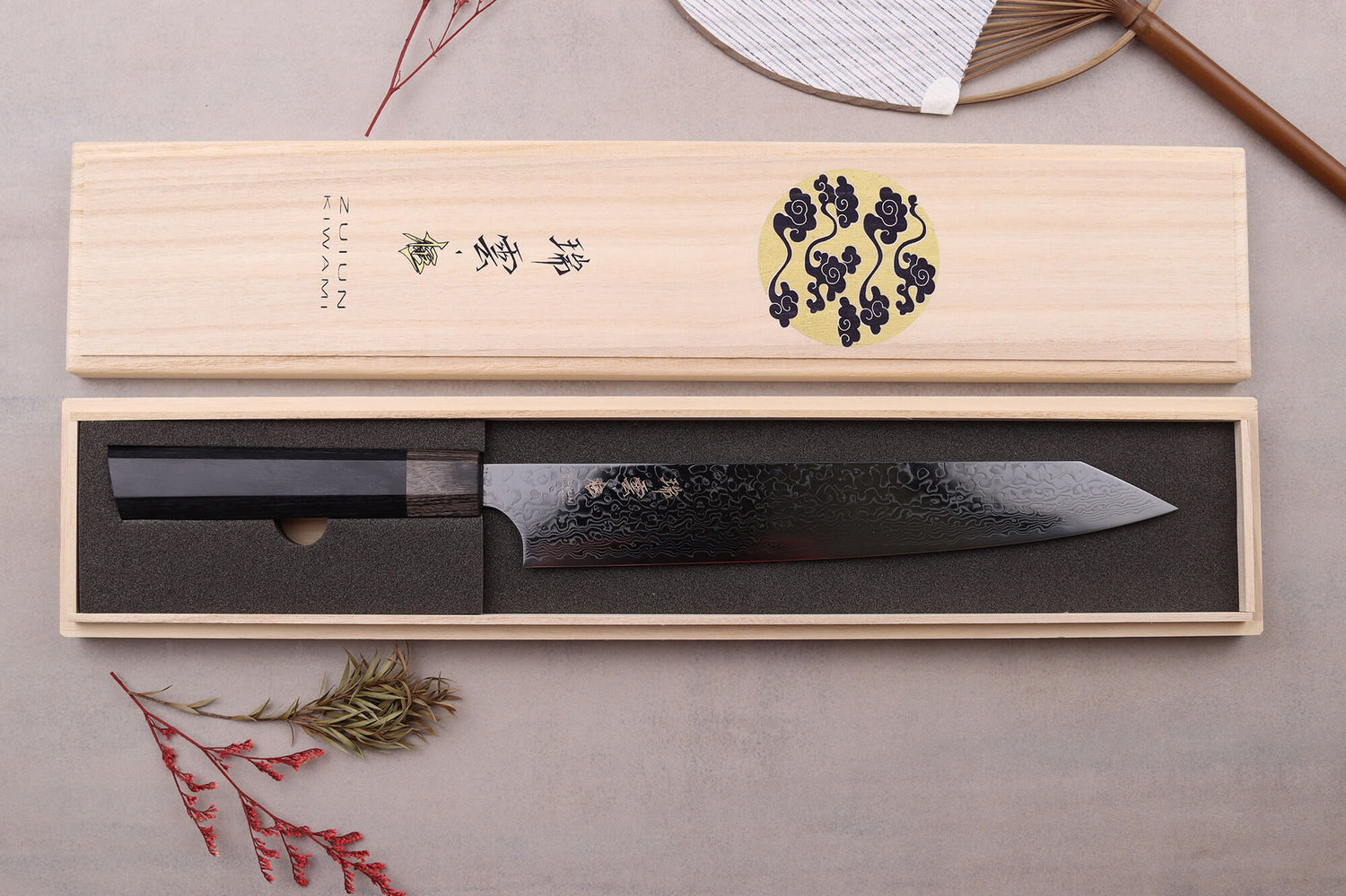 Couteau sujihiki kiritsuke japonais Kanetsugu Zuiun Kiwami revêtement DLC 24cm