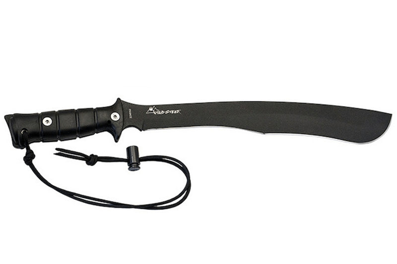 Machette kukri Wildsteer W Tiger WTIG3113NM 45cm lame noire manche Kraton noir + étui en nylon MOLLE