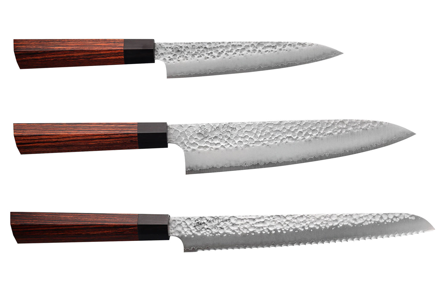 Coffret de 3 couteaux japonais Kanetsugu Heptagon Uto universel, chef et pain
