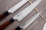 Coffret de 3 couteaux japonais Kanetsugu Heptagon Uto universel, chef et pain