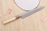 Couteau yanagiba japonais artisanal Kasahara Shigehiro forgé par Yoshikazu Ikeda 21cm