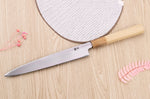 Couteau yanagiba japonais artisanal Kasahara Shigehiro forgé par Yoshikazu Ikeda 21cm
