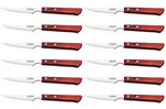 Set de 12 couteaux à steak Tramontina lame crantée 10cm manche rouge