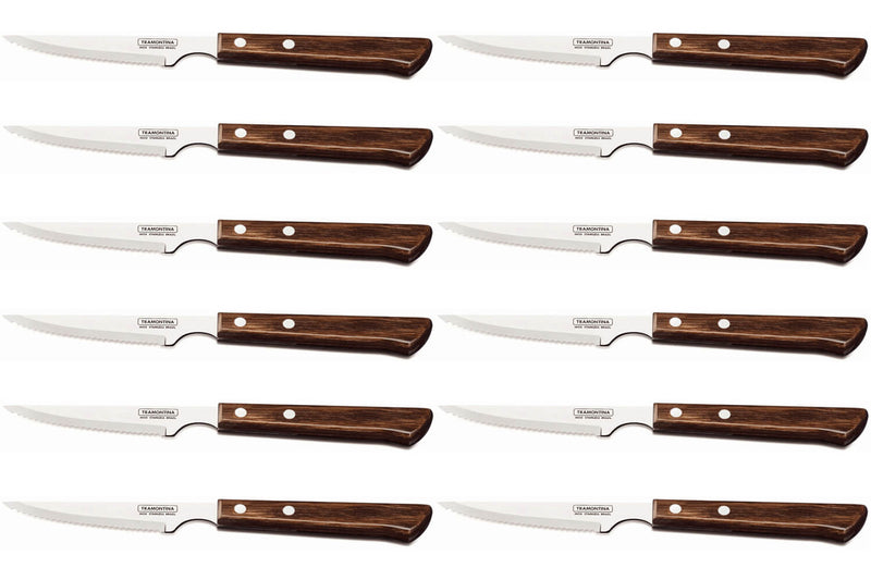 Set de 12 couteaux à steak Tramontina lame crantée 10cm manche marron
