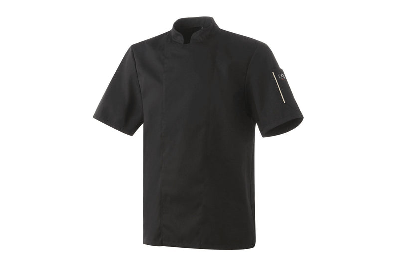Veste de cuisine mixte Robur Nero noire à manches courtes - XS - S