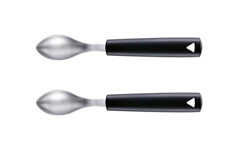 Set de 2 cuillères à quenelle Triangle en acier inox manches en green grip - 6 cm