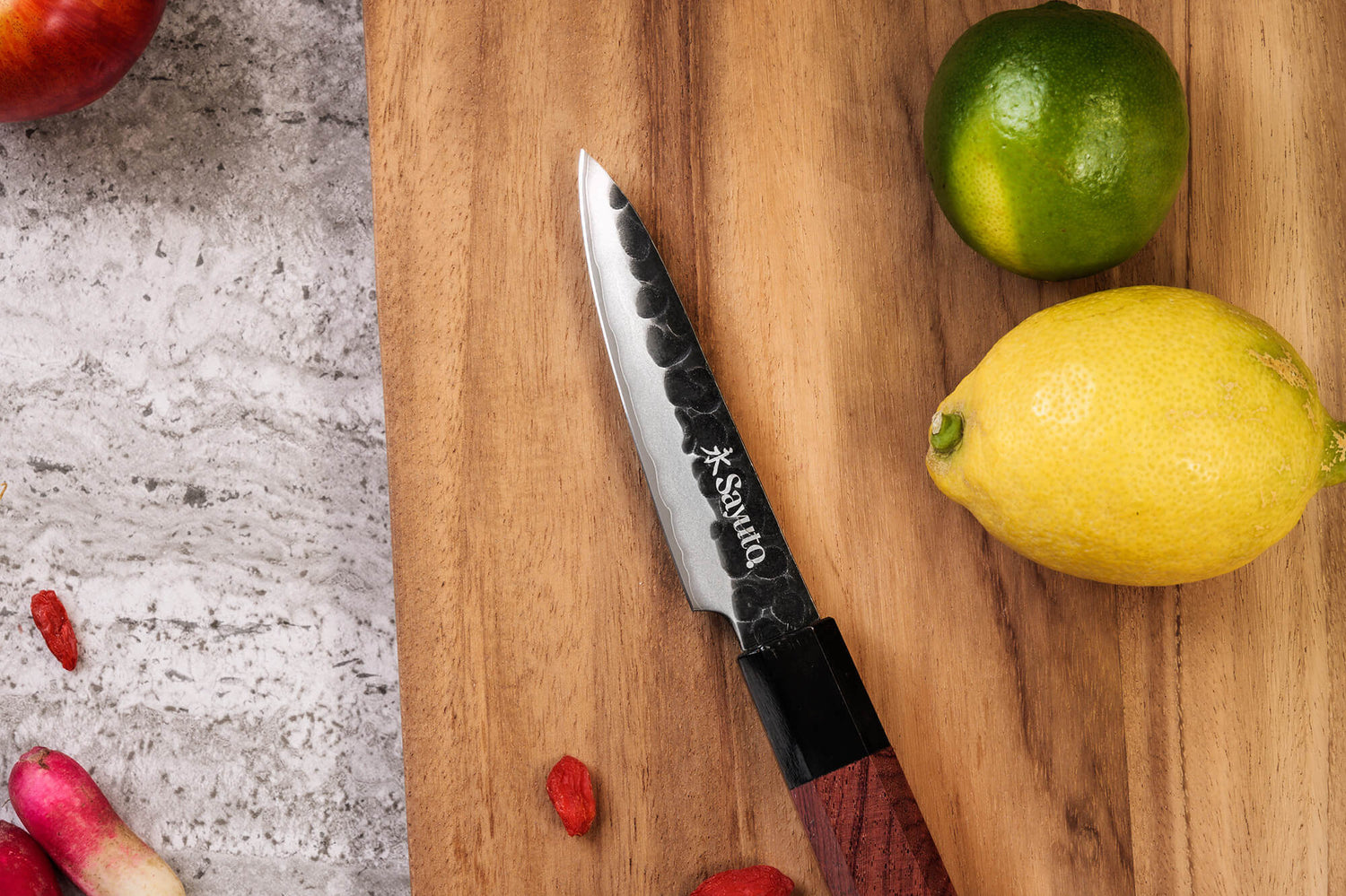 Coffret 2 couteaux Sayuto Séquoia San Mai Santoku + Office