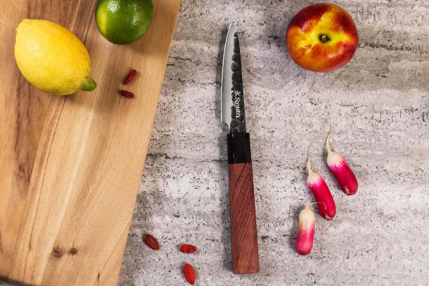Coffret 2 couteaux Sayuto Séquoia San Mai Santoku + Office