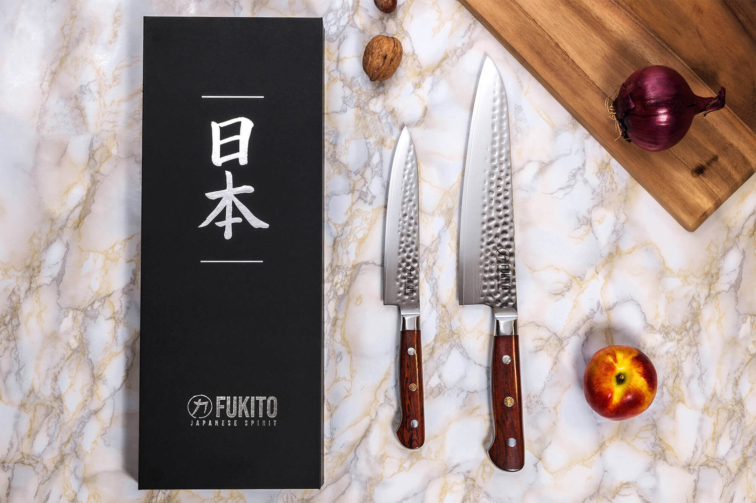 Coffret 2 couteaux de cuisine Fukito Rosewood Damas 67 couches : Universel + Chef