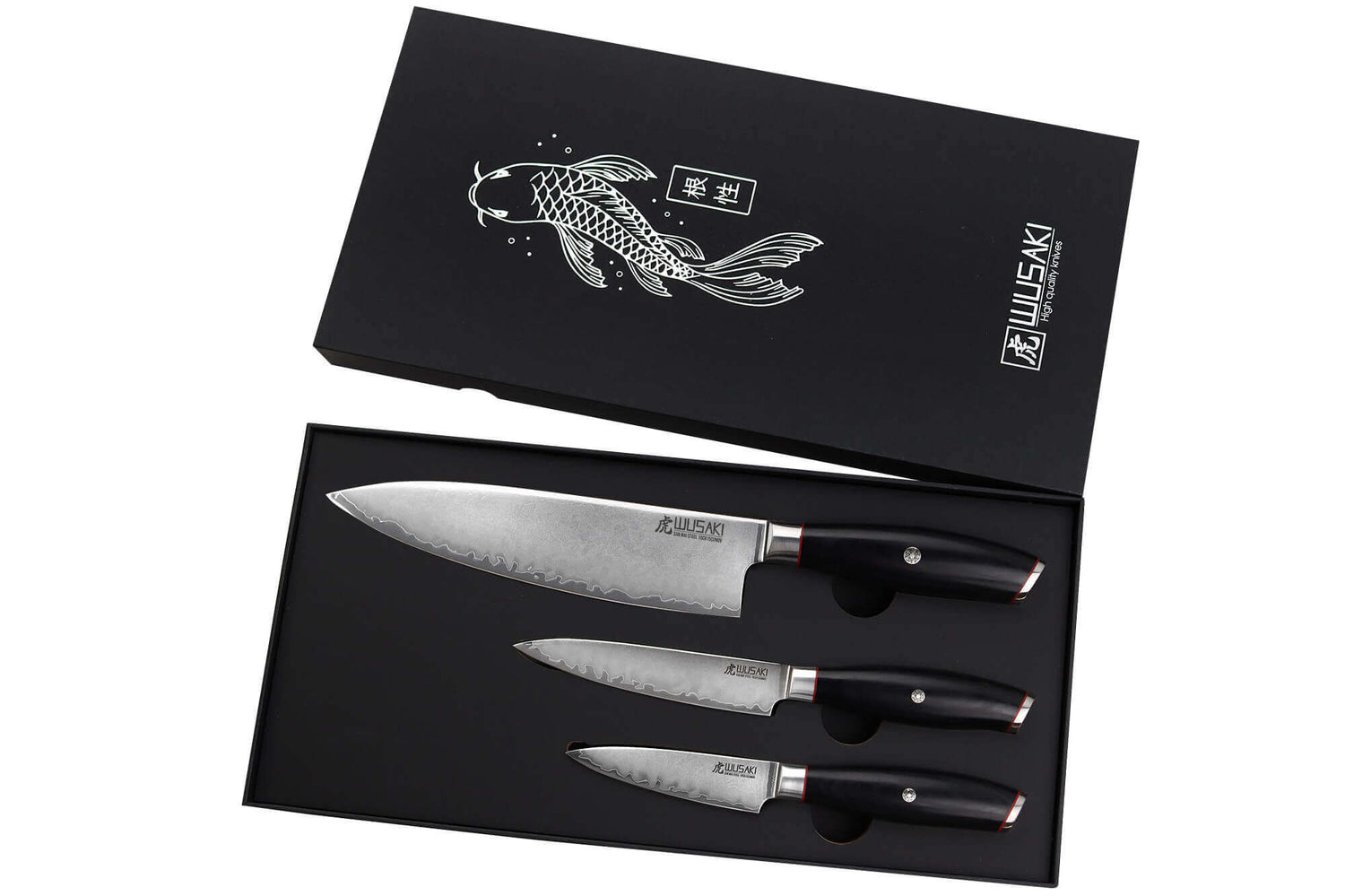 Coffret 3 couteaux Wusaki Fujiko Black 10CR Chef + Office + Universel
