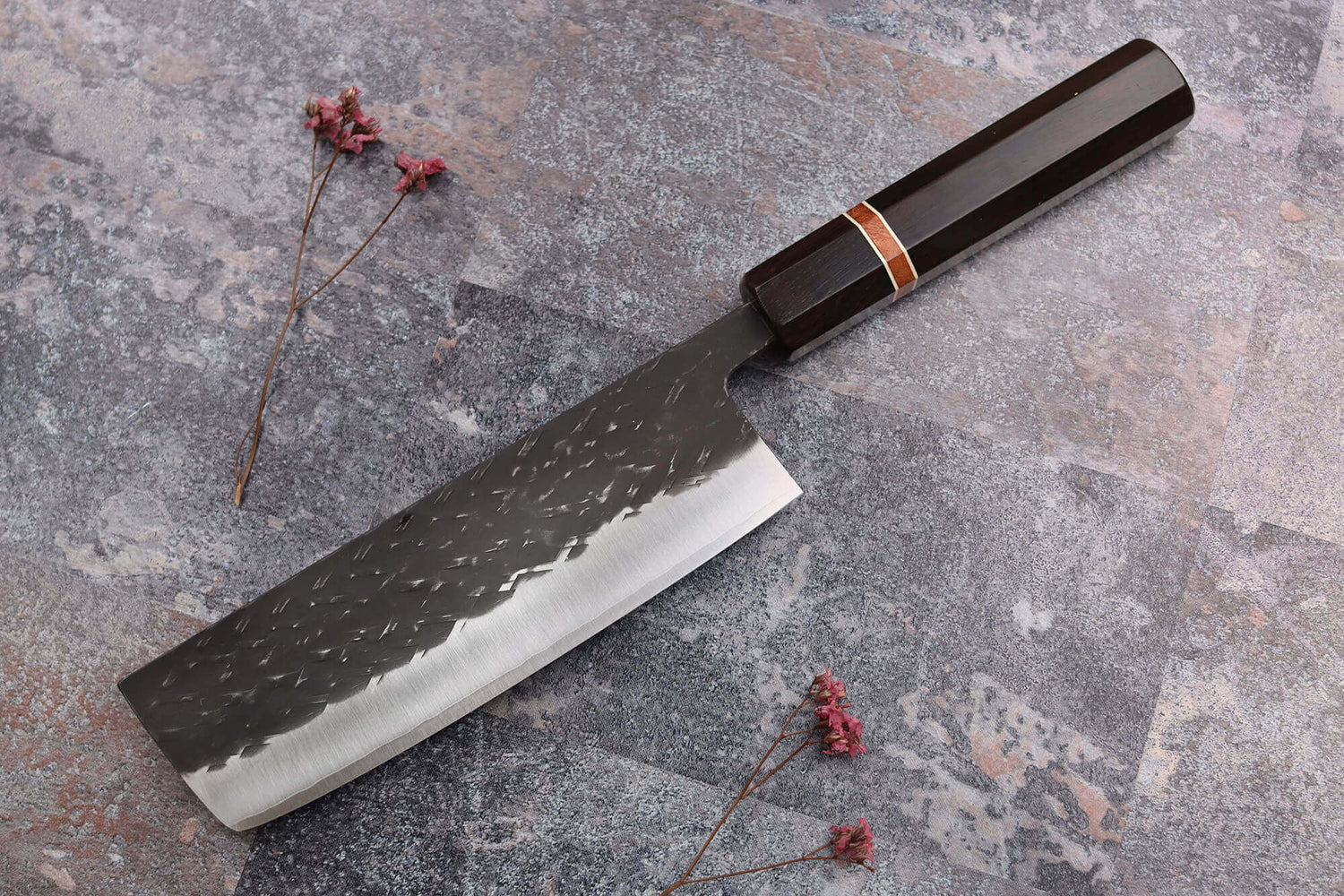 Couteau nakiri 16,5cm japonais artisanal Yuzo Black SLD ébène et cognassier